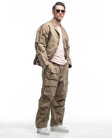 異素材コンビセットアップ(ベージュ)