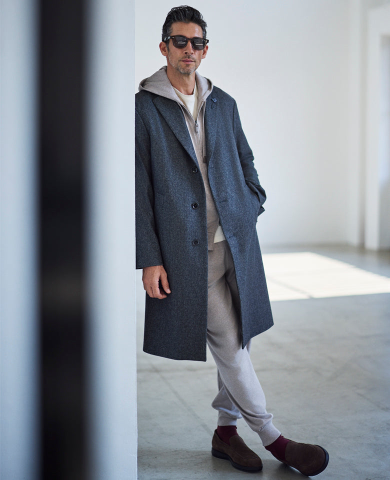 LARDINI 3者混ハウンドトゥース ライトジャケット 干場 LEON LARDINI 3者混ハウンドトゥース ライトジャケット 干場 LEON