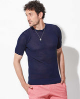 クルーネックショートスリーブセーター