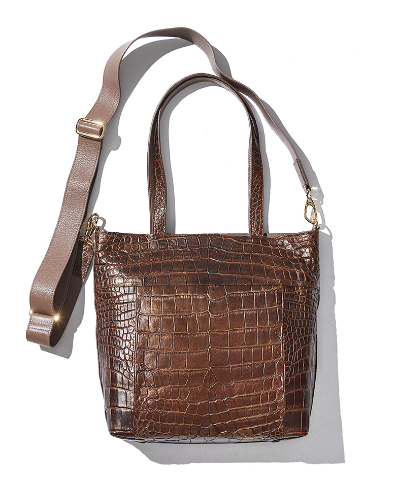 クロコダイルトートバッグ マットブラウン/グラデーションゴールド