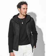 ツイードプリントポリエステルスエードパーカ