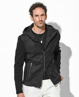 ツイードプリントポリエステルスエードパーカ