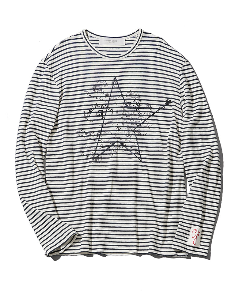 刺繍入りボーダーロングT-シャツ – 買えるLEON