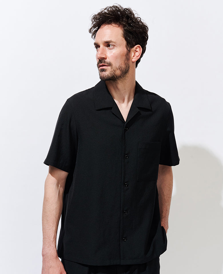 ファッション LEON 2018 LH ポリエステル/コットン/リネンツイル オープンカラーシャツS/S