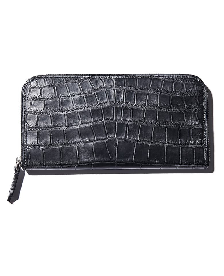 Genuine Crocodile Bridle Leather Round ZIP Long Wallet
