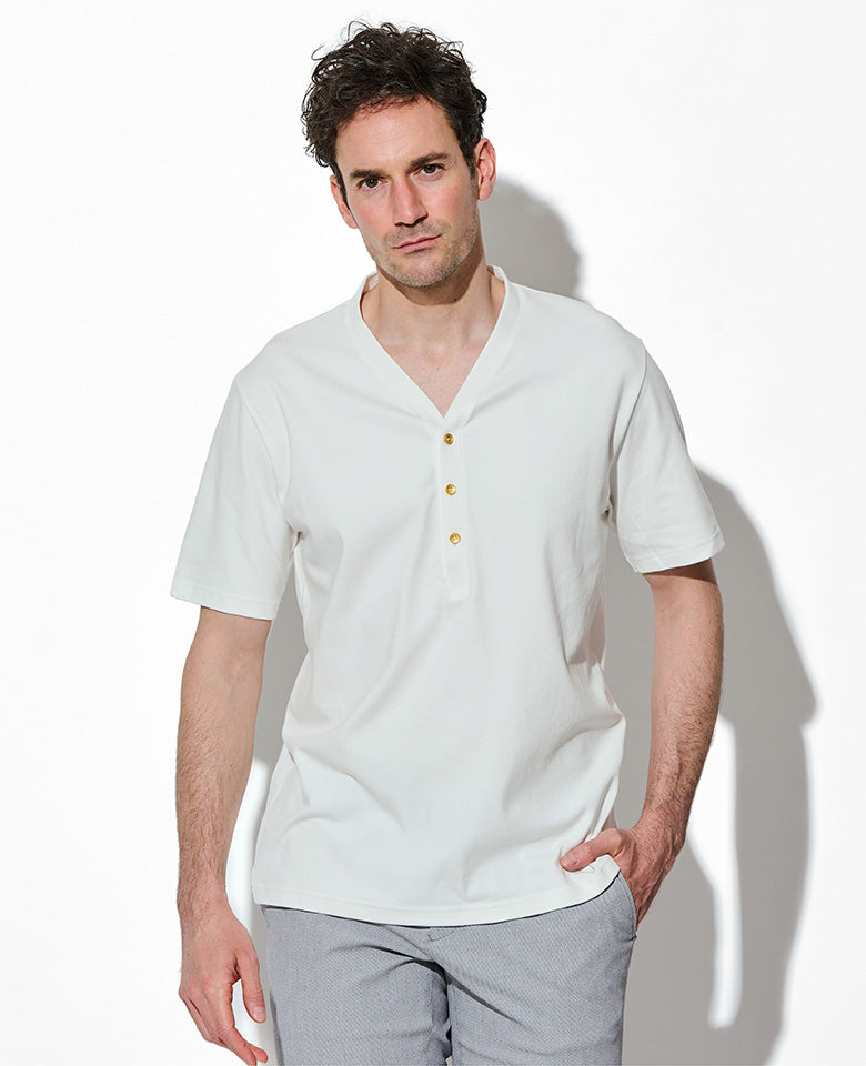 LEON別注 VネックヘンリーショートスリーブTシャツ