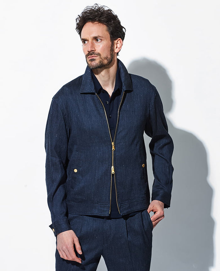 タグ付✨JOSEPH ABBOUD デニム調 リネン セットアップ 総柄 L キングサイズ・サスティナブル】オゾンハイパワーデニム