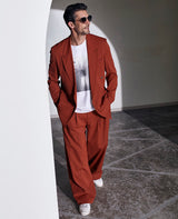 ポリエステル コットン リネン ドライツイルセットアップ（D.レッド）