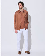 キュプラ/ポリエステル フィブリルサテン L/Sシャツ