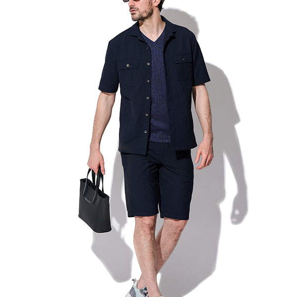 ネイビー セットアップ zoy メンズ シアサッカーショートセットアップ（ネイビー） – 買えるLEON