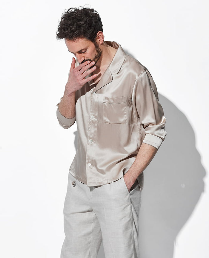 【新品タグ付き／定価24990円】シルクパジャマシャツ、ベージュナチュラル Foo Tokyo(フートウキョウ)｜【UNISEX】【トップス】シルク