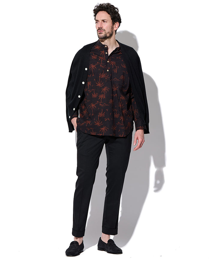 HEoS 22FW シルク赤黒パターン長袖シャツ パターンシャツ – 買えるLEON