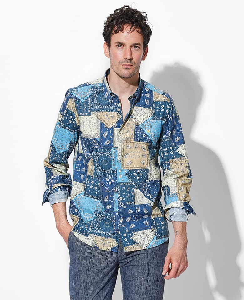 Cotton stretch print shirt