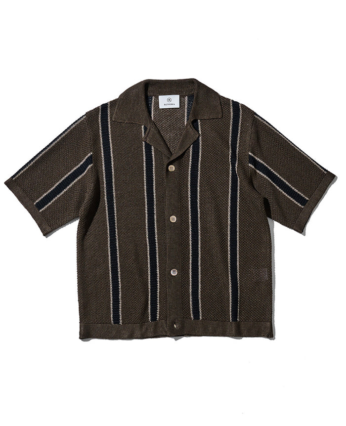 リネン ストライプ ニットシャツカーディガン – 買えるLEON