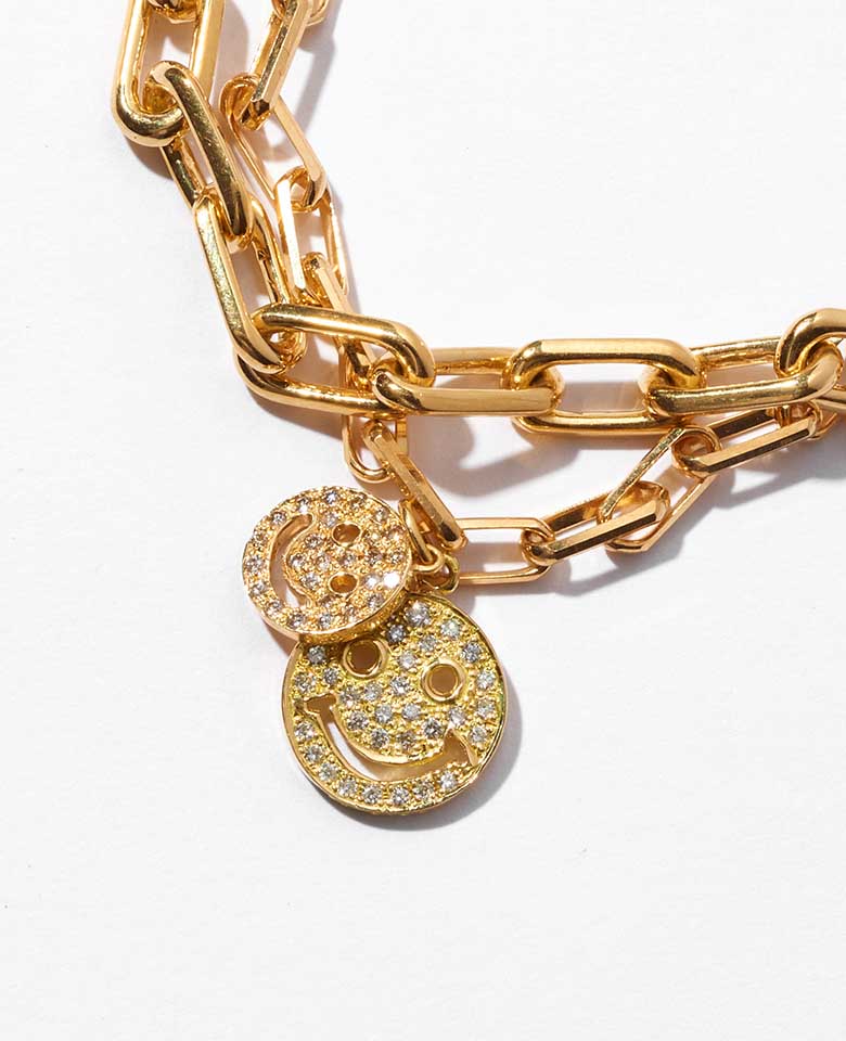 K18 diamond double smile chain bracelet
