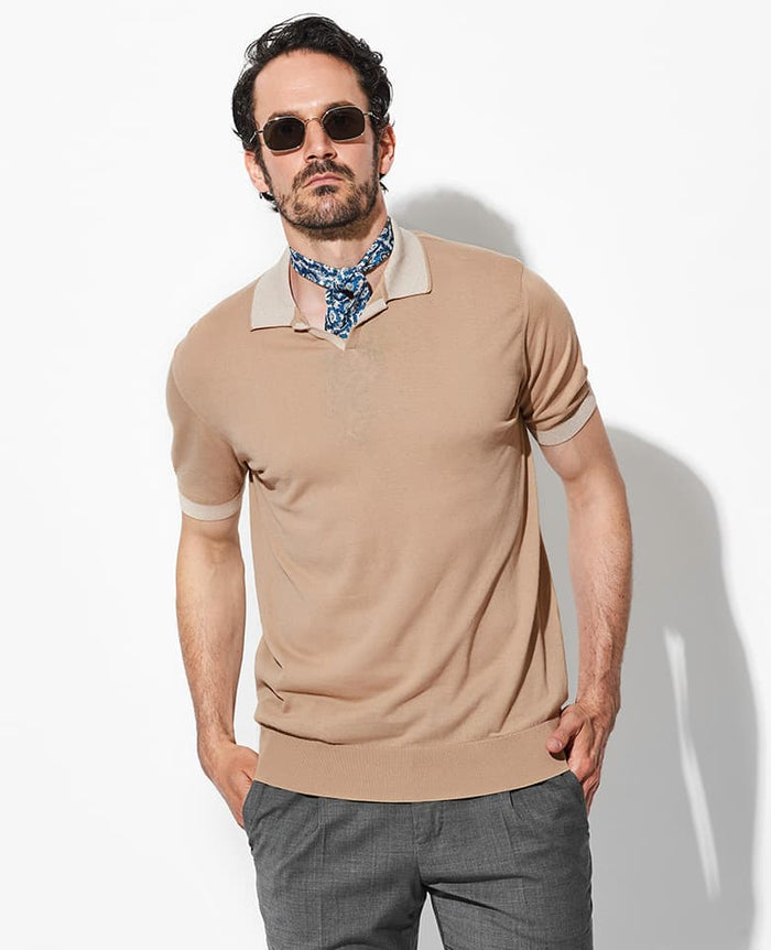 名門GALLIA 極上の紳士ポロセーター　買えるLEONモデル　粋なブルー色 名門GALLIA 極上の紳士ポロセーター 買えるLEONモデル 粋な