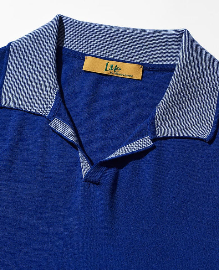 名門GALLIA 極上の紳士ポロセーター　買えるLEONモデル　粋なブルー色 名門GALLIA 極上の紳士ポロセーター 買えるLEONモデル 粋な