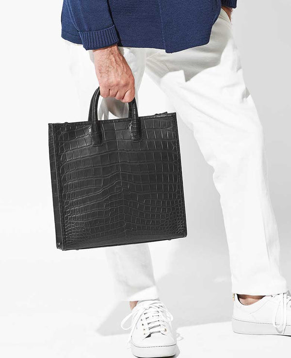 Genuine crocodile leather square tote bag