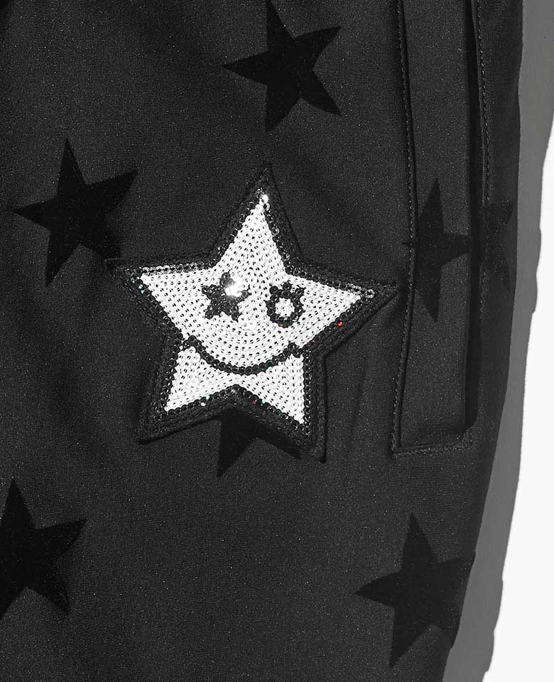 Star pattern sequin jersey pants