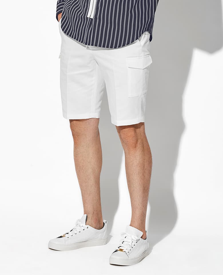 Cotton and linen high density cargo shorts