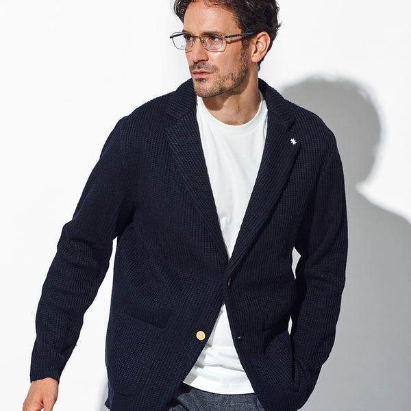 LARDINI ウールシャドーヘリンボーンニットジャケット LEON 干場 LARDINI / ウール ニットジャケット｜ESTNATION ONLINE STORE