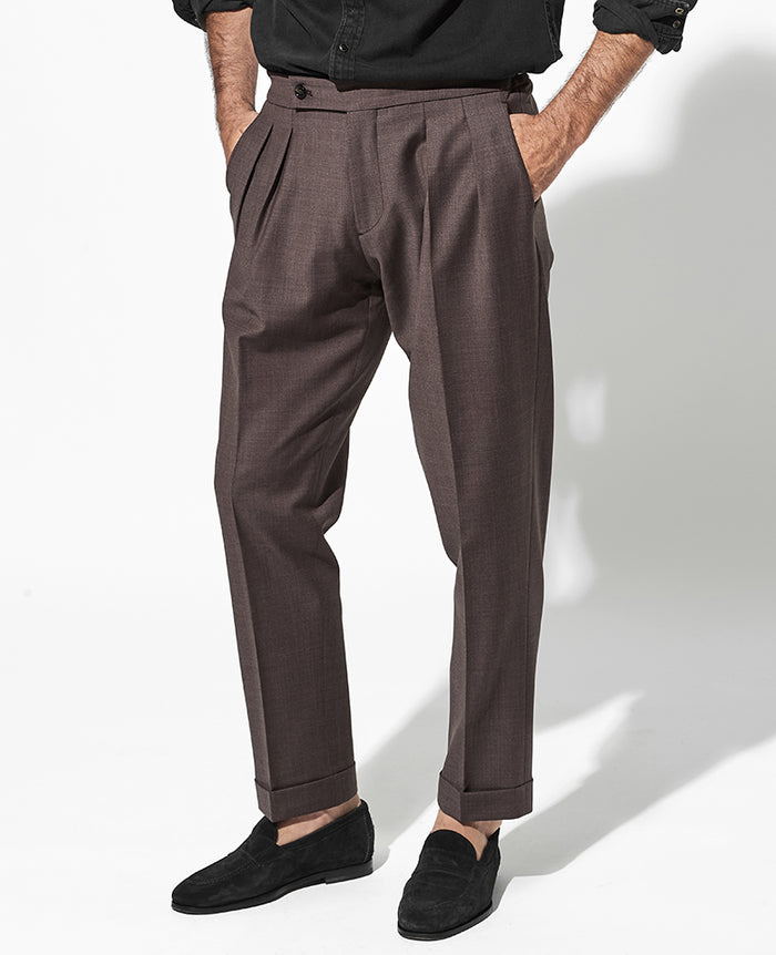 BARBA サイドアジャスター　グレー ツープリーツ入り スラックス　イタリア製 BARBA サイドアジャスター グレー ツープリーツ入り スラックス