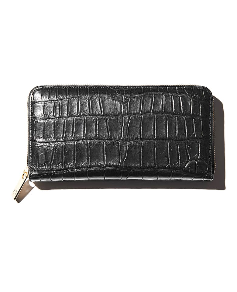 Genuine crocodile round zip long wallet