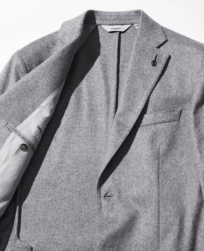 【美品】PAOLONI　パオローニ　ジャージージャケット　濃紺　52　茶色の罫線 PAOLONI◇ペイン柄ウールコットンジャケット◇サイズ48