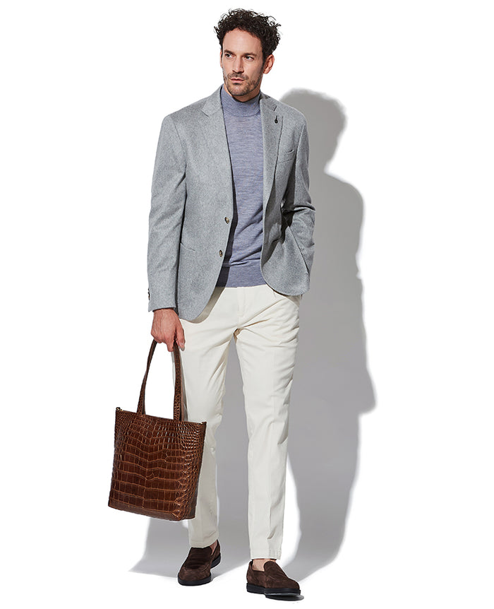 【美品】PAOLONI　パオローニ　ジャージージャケット　濃紺　52　茶色の罫線 PAOLONI◇ペイン柄ウールコットンジャケット◇サイズ48