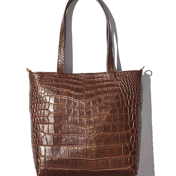 クロコダイルトートバッグ マットブラウン/グラデーションゴールド