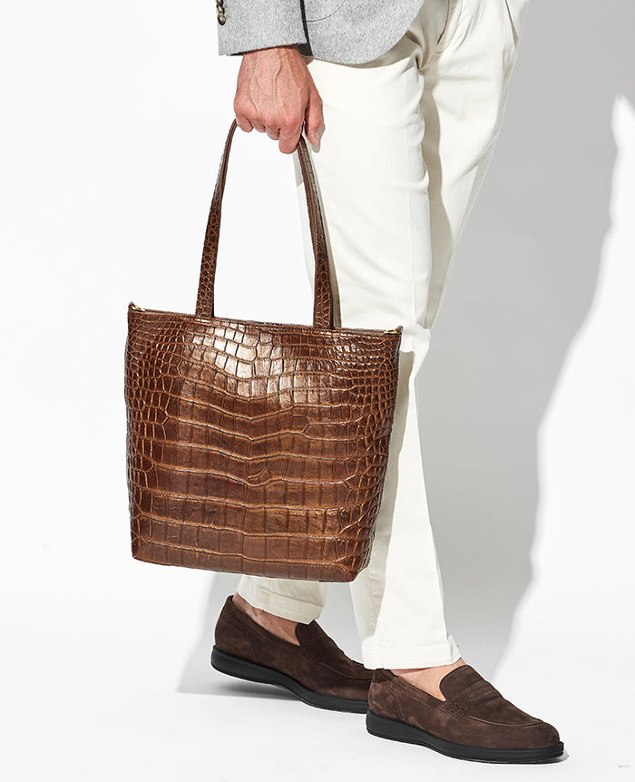 クロコダイルトートバッグ マットブラウン/グラデーション