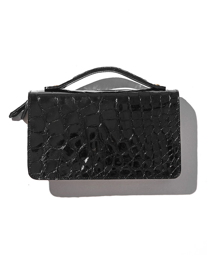 クロコダイルレザー ダブルファスナー ミニセカンドバッグ