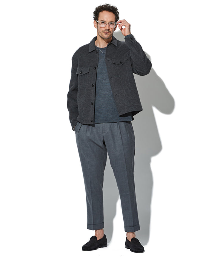 ウール/カシミヤ ダブルフェイスビーバー トラッカージャケット