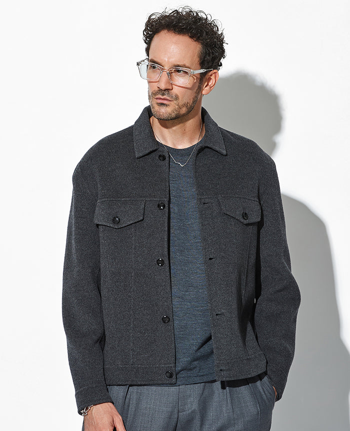 ウール/カシミヤ ダブルフェイスビーバー トラッカージャケット