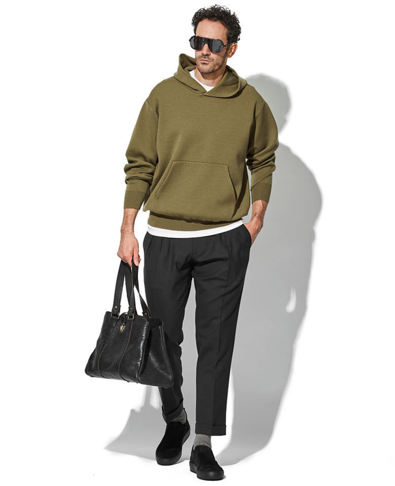 ウール/ポリエステル ダブルゲイスニット フーディ