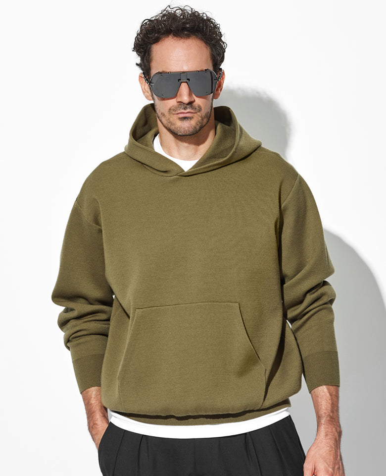 ウール/ポリエステル ダブルゲイスニット フーディ