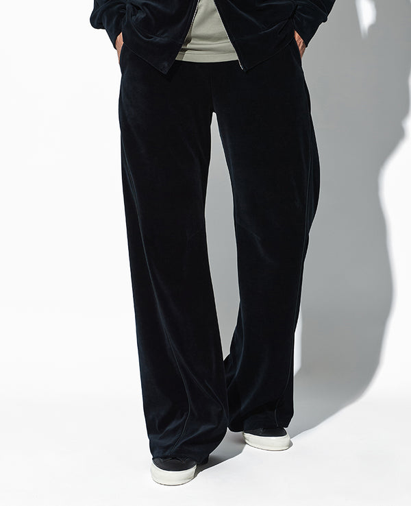 コットン/ポリエステル ベロアジャージー 3Dワイドトラックパンツ