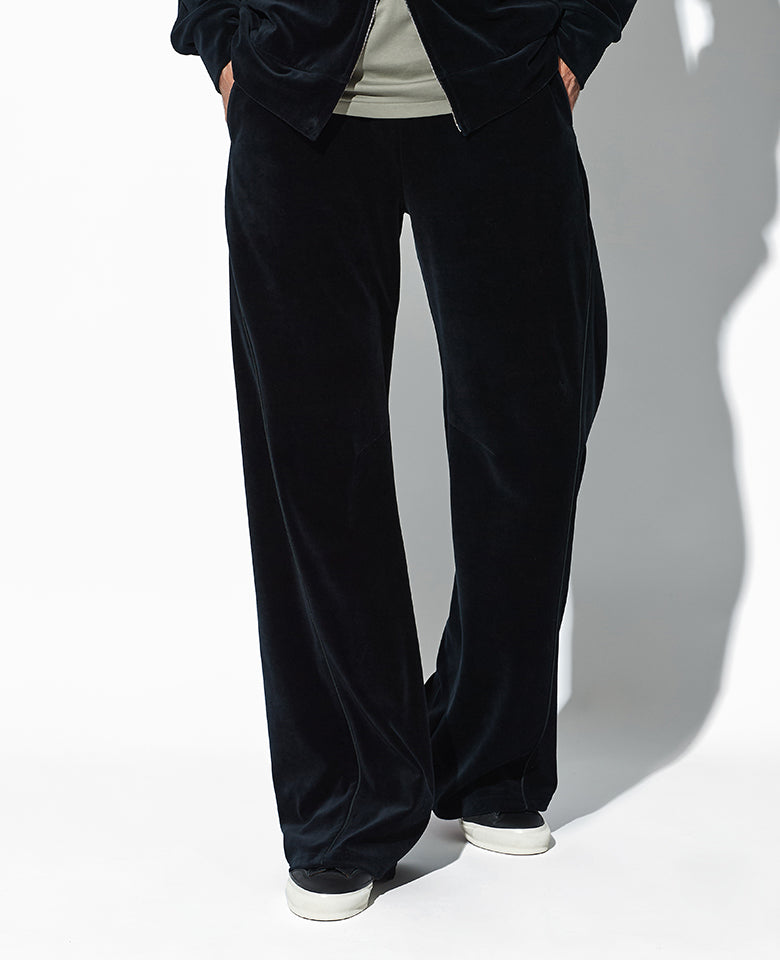 コットン/ポリエステル ベロアジャージー 3Dワイドトラックパンツ