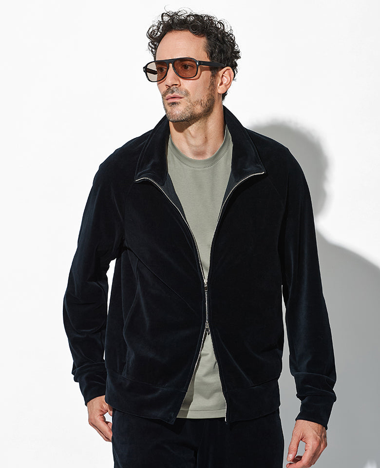 コットン/ポリエステル ベロアジャージセットアップ（ブラック）