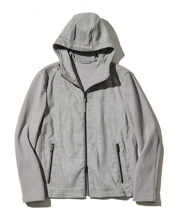 ツイードプリントポリエステルスエードパーカ