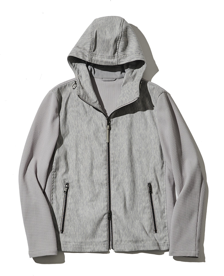 ツイードプリントポリエステルスエードパーカ