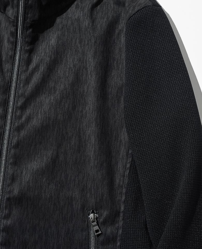 ツイードプリントポリエステルスエードパーカ