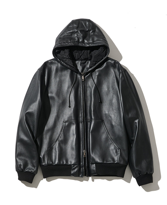 GIORGIO BRATOレザーブルゾン　ダークネイビー　size48 フーデッドレザーブルゾン – 買えるLEON