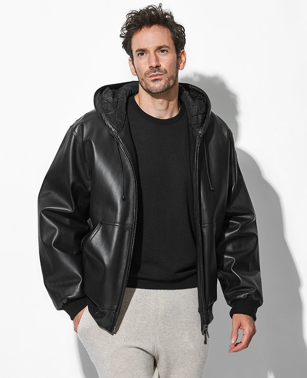 フーデッドレザーブルゾン