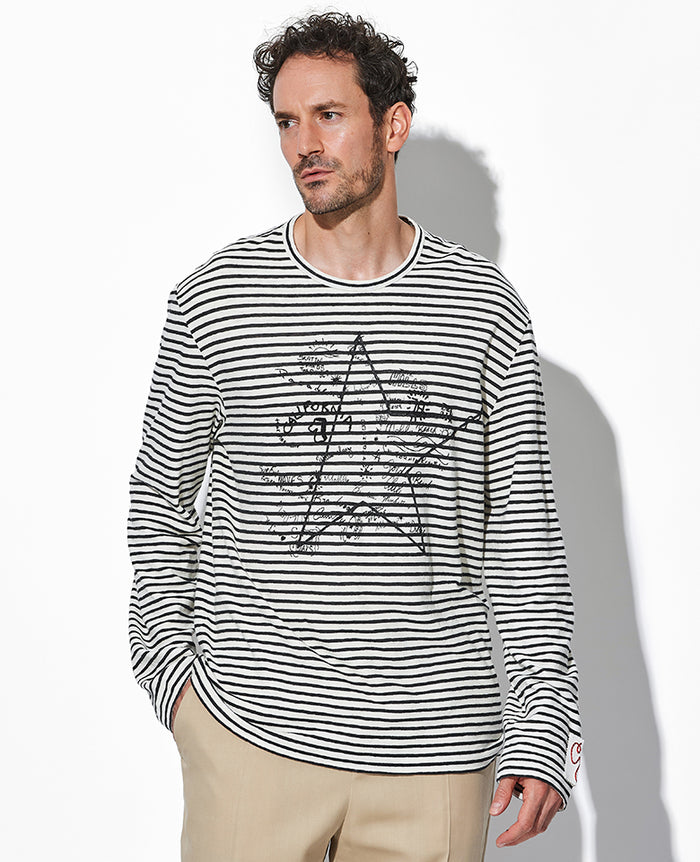 刺繍入りボーダーロングT-シャツ – 買えるLEON