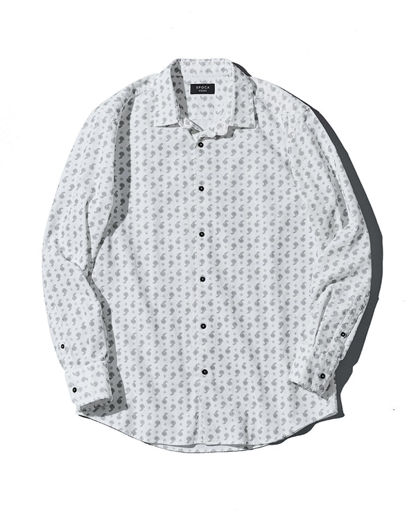 細コールペイズリープリントシャツ