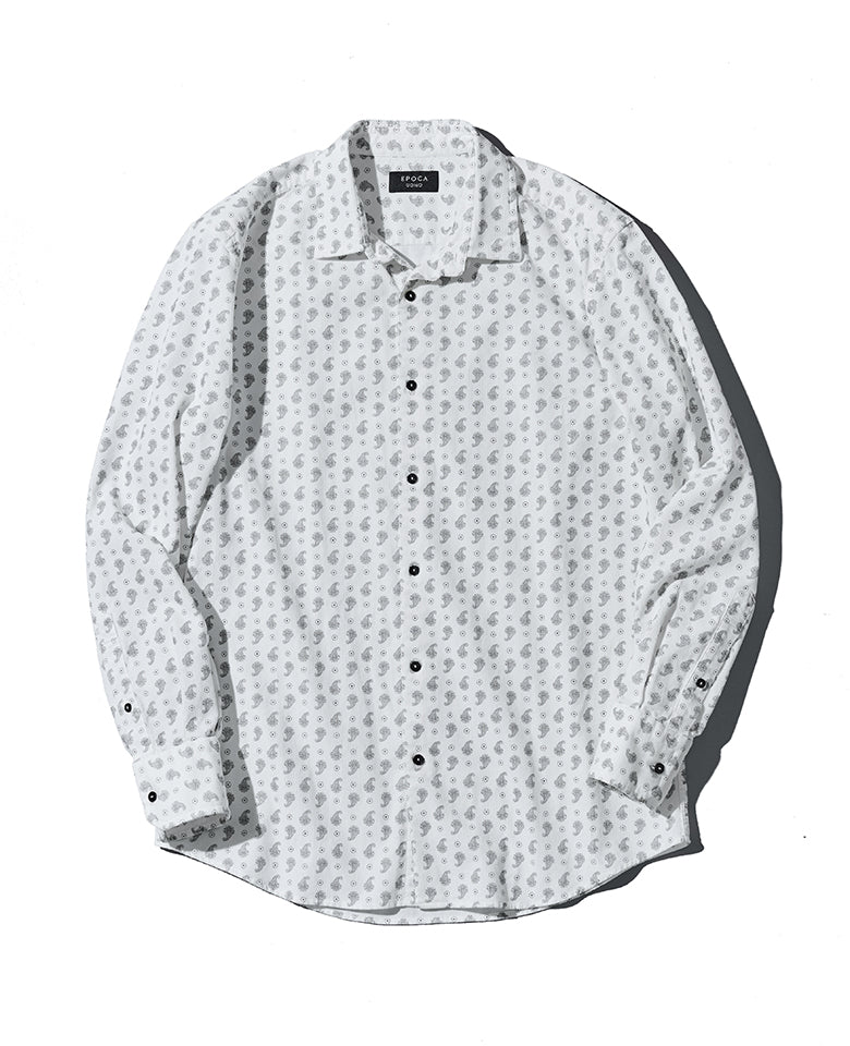 細コールペイズリープリントシャツ