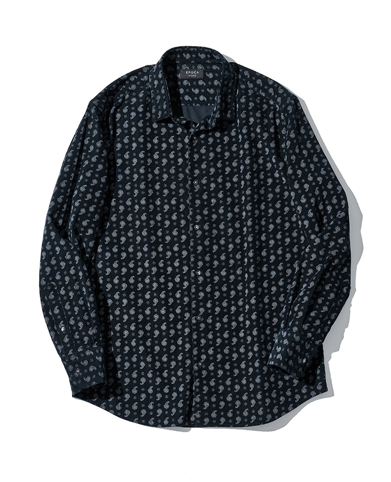 細コールペイズリープリントシャツ