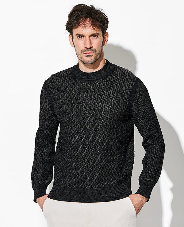 ジグザグ柄モックネックニット