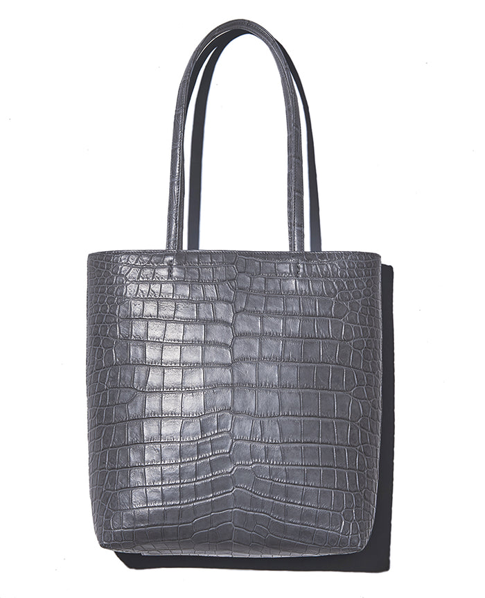 美品　リアル　本クロコ　クロコダイル　ハンドバッグ　トートバッグ　グレー 本クロコダイル スリムハンドルトートバッグ – 買えるLEON